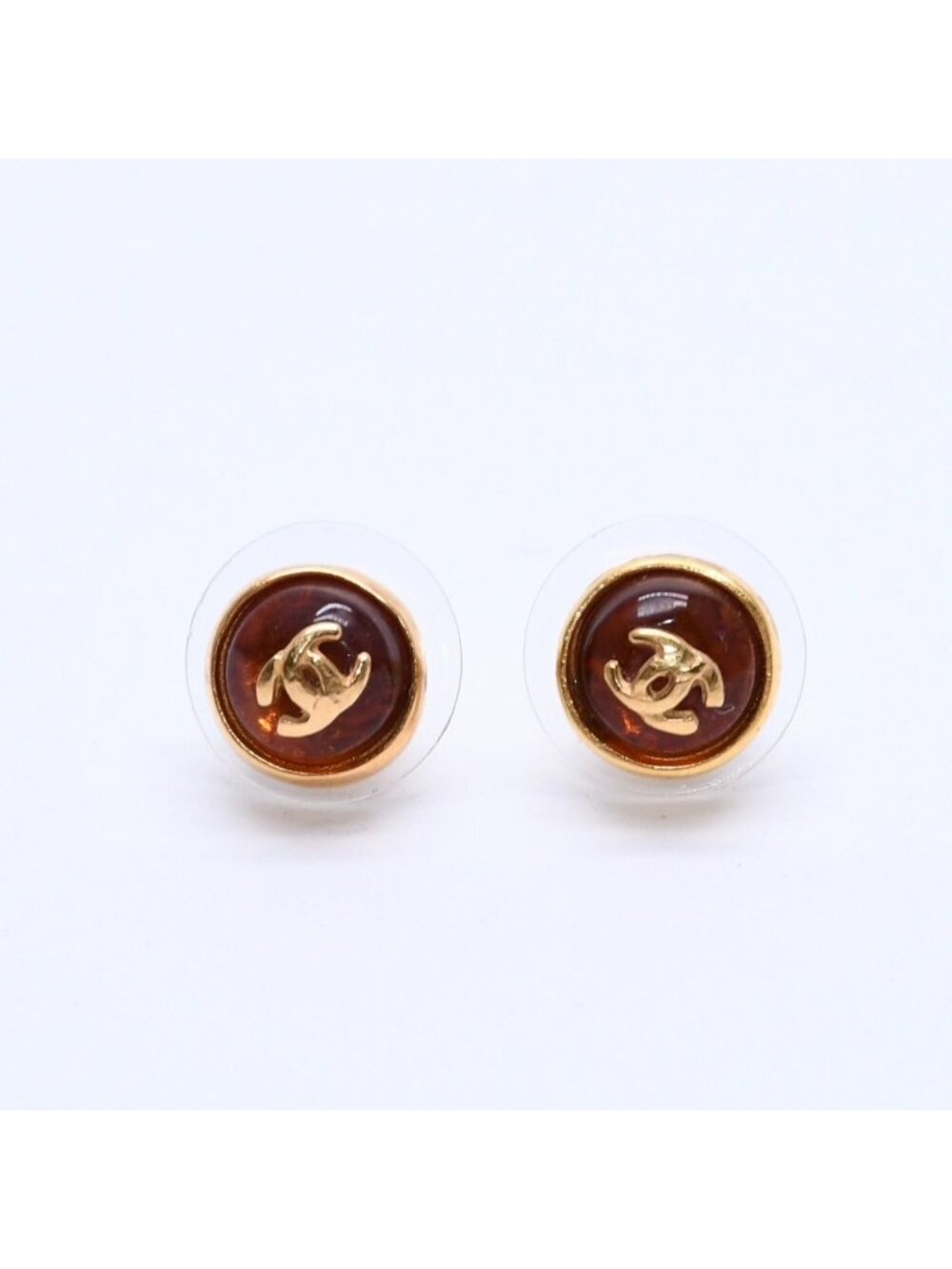 Chanel Earrings CC Logo Orange Glitter Gold 99c Metal Resin